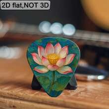 6入2D扁平三角吉他撥片，粉白花瓣黃花蕊荷花與荷葉印花，優質塑膠撥片，吉他愛好者樂器配件，送禮首選 - 彩色 - 查看 4