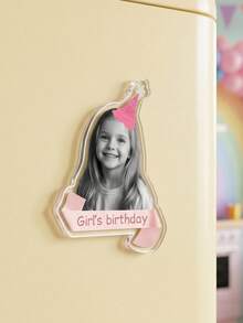 1pc Custom Photo And Text Birthday Fridge Magnet,Personalized Kids Portrait Refrigerator Sticker,Custom Happy Birthday Decor Cute Pink Magnet - Multicolor - View 9