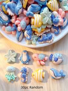 10-50pcs Cute Glitter Ocean Animal Resin Pendants With Rings, DIY Handmade Accessories For Bracelets, Necklaces, Hair Clips, Keychains, Ocean Creature Jewelry Making - Blue - View 18