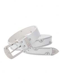1pc Women's Buckle Belt With Chain Decoration, Vintage Artistic Style, Versatile Leather Belt For Men And Women - Belt - View 2