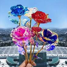 7 piezas de rosa eterna chapada en rosa, flor de cristal artificial rosa brillante y colorida, adecuada para 45 ocasiones, regalo ideal para el Día de San Valentín, Navidad, Acción de Gracias, Día de la Madre | Aniversario, Cumpleaños, Boda | Decoración de fiesta y vacaciones, decoración del hogar, decoración exterior - Ramo elegante sin mantenimiento, decoración de mesa - Aplicable para fiesta de cumpleaños, cesta de boda, decoración de jarrón, regalo de inauguración de casa - Multicolor - Ver 23