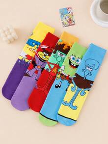 SpongeBob SquarePants 1/3/5/8/10 Pairs Kawaii Cartoon Crew Socks, Cute Novelty Character Socks, Multi-Pack (Random) - Multicolor - View 4