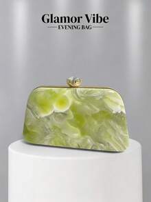 Glamor Vibe Women's Evening Party Clutch, Marble Pattern Hard Shell Evening Clutch, (Random Pattern), Essential Wedding Accessory, Valentine's Day Gift, Suitable For Weddings, Vacations, Graduation Season, Evening Parties And Other Formal Occasions, Also Can Be Used As A Versatile Accessory For Daily Outfits - Green - View 2