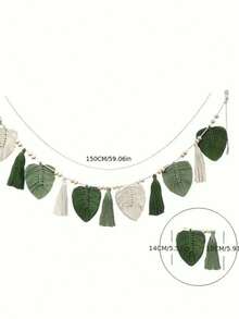 1pc Bohemian Handmade Woven Leaf Tapestry, Room Decor Hanging Wall Art With Tassels, Photo Display For Bedroom - Green - View 17