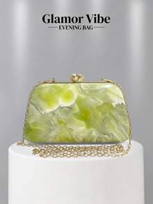 Glamor Vibe Women's Evening Party Clutch, Marble Pattern Hard Shell Evening Clutch, (Random Pattern), Essential Wedding Accessory, Valentine's Day Gift, Suitable For Weddings, Vacations, Graduation Season, Evening Parties And Other Formal Occasions, Also Can Be Used As A Versatile Accessory For Daily Outfits - Green - View 6