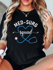 100% Cotton Med Surg Squad Appreciation Med Surg Nursing Nurse T-Shirt Classic Comfort Shirt For Women Graphic Tee Fashion Vacation Tops - Black - View 1