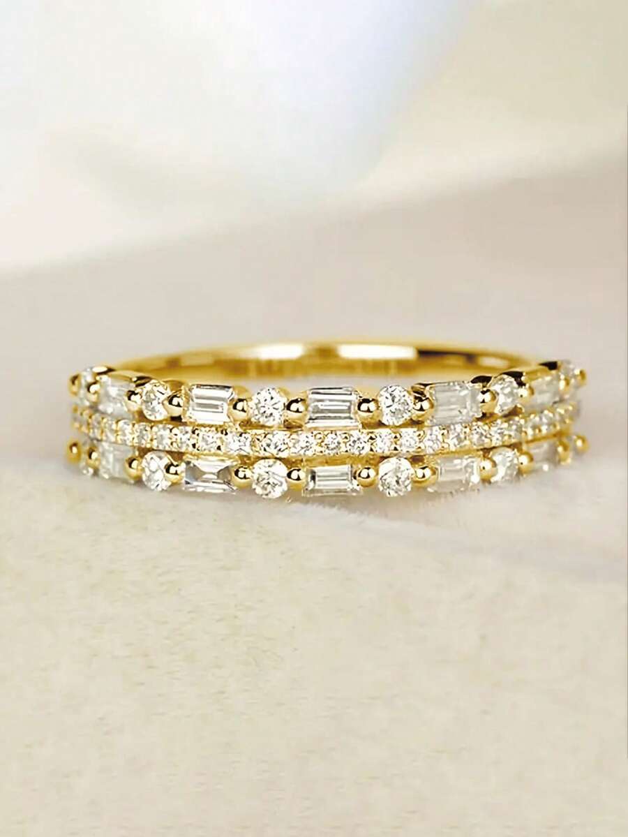 1pc Cute Cubic Zirconia Ring, Women's Wedding Engagement Anniversary Jewelry Valentine's Day Gift - Yellow Gold - View 1