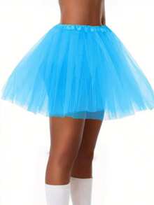 Women's Mesh Tutu Skirt, Elastic Waist Chiffon Short Slip Skirt, Princess Ballet Skirt, Underskirt, Bubble Skirt, Adult White Skirt, Autumn Women's Clothing - Blue - View 2