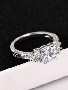 1pc Beautiful Cubic Zirconia Ring, Suitable For Women, Suitable For Wedding, Engagement, Anniversary Party, Valentine's Day Gift - 1# - View 1