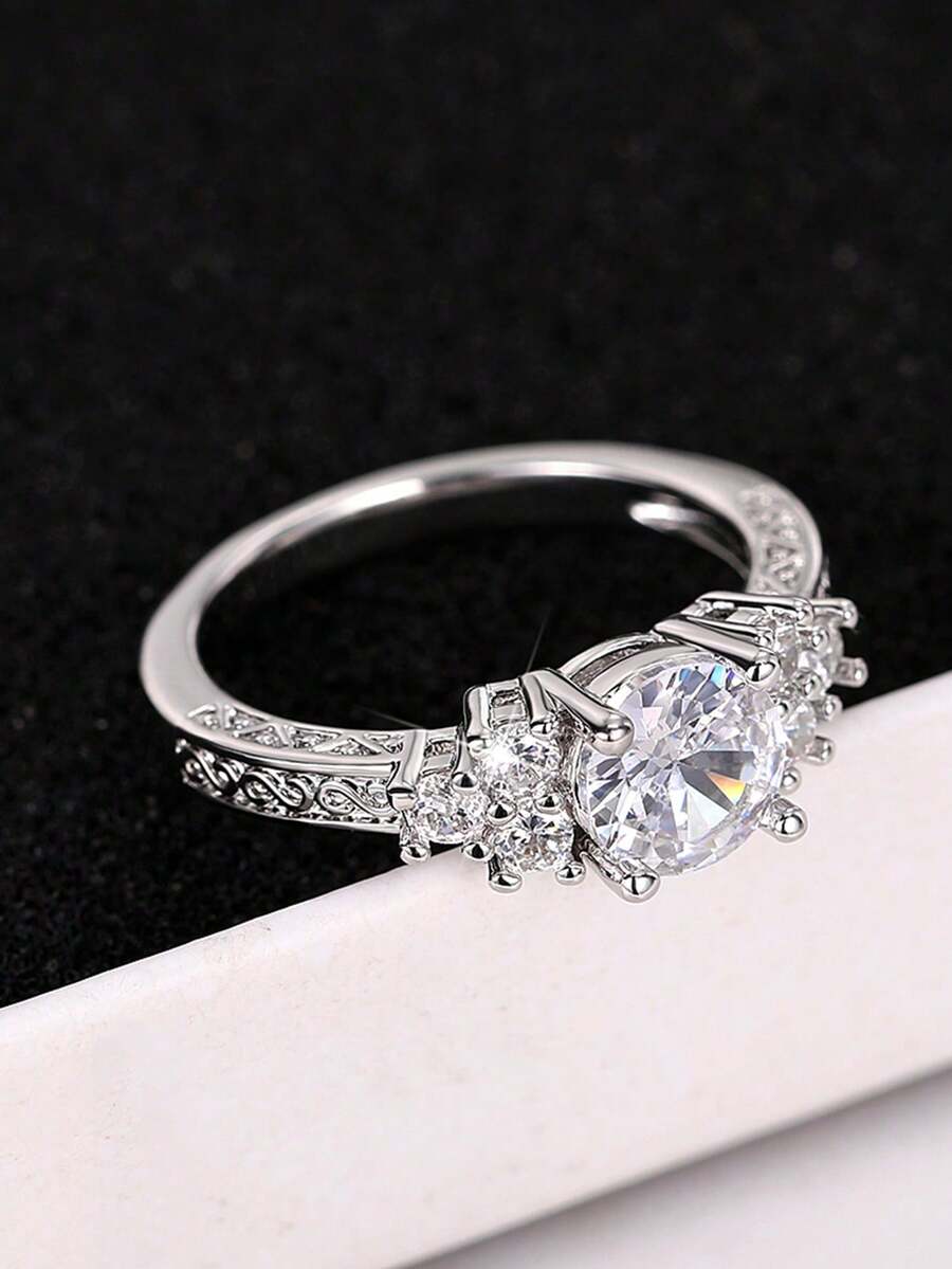 1pc Beautiful Cubic Zirconia Ring, Suitable For Women, Suitable For Wedding, Engagement, Anniversary Party, Valentine's Day Gift - 1# - View 1