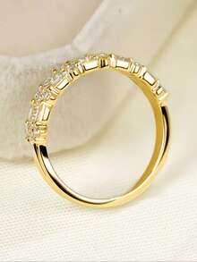 1pc Cute Cubic Zirconia Ring, Women's Wedding Engagement Anniversary Jewelry Valentine's Day Gift - Yellow Gold - View 3