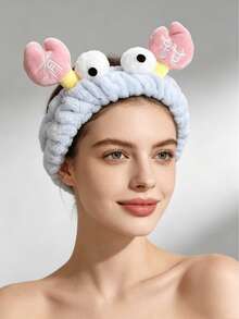 1pc Cute Crab-Shaped Headband Made Of Thick And Comfortable Coral Fleece, Featuring Excellent Elasticity And Soft Touch. Designed With Vivid 3D Adhesive Eyes And Embroidered Heart Crab Claws, It Can Firmly Hold Loose Hair During Face Washing, Makeup And Skincare. Non-Slip And Lightweight, The Adorable Cartoon Style Brings Fun To Daily Beauty Routines, Making It An Ideal Cute Gift For Teenage Girls And Women For Shower, Spa And Everyday Use. - One Size Fits All - View 6