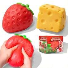 1pc Realistic Strawberry Slow Rising Stress Ball, Soft Squeeze Fruit Fidget Toy, Anxiety Relief Sensory Squishy Toy For Adults Kids, Party Favor & Desk Decor - Multicolor - View 3