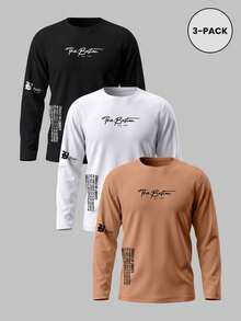 SU ER 3pcs/Pack Men's Printed Long Sleeve T-Shirts - Multicolor - View 2