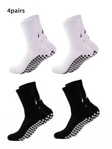 1/4/6 Pairs Men's Silicone Anti-Slip Mid-Calf Sports Socks With Lightning Pattern, Breathable, Suitable For Football, Running, Training - Black and White - View 12