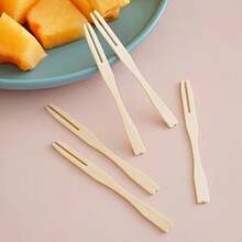 Fruit Fork Set, Fruit Skewers, Reusable Bamboo, Home Use, Suitable For Fruit, Cake, Dessert, Small Forks, Bamboo Material - Multicolor - View 3