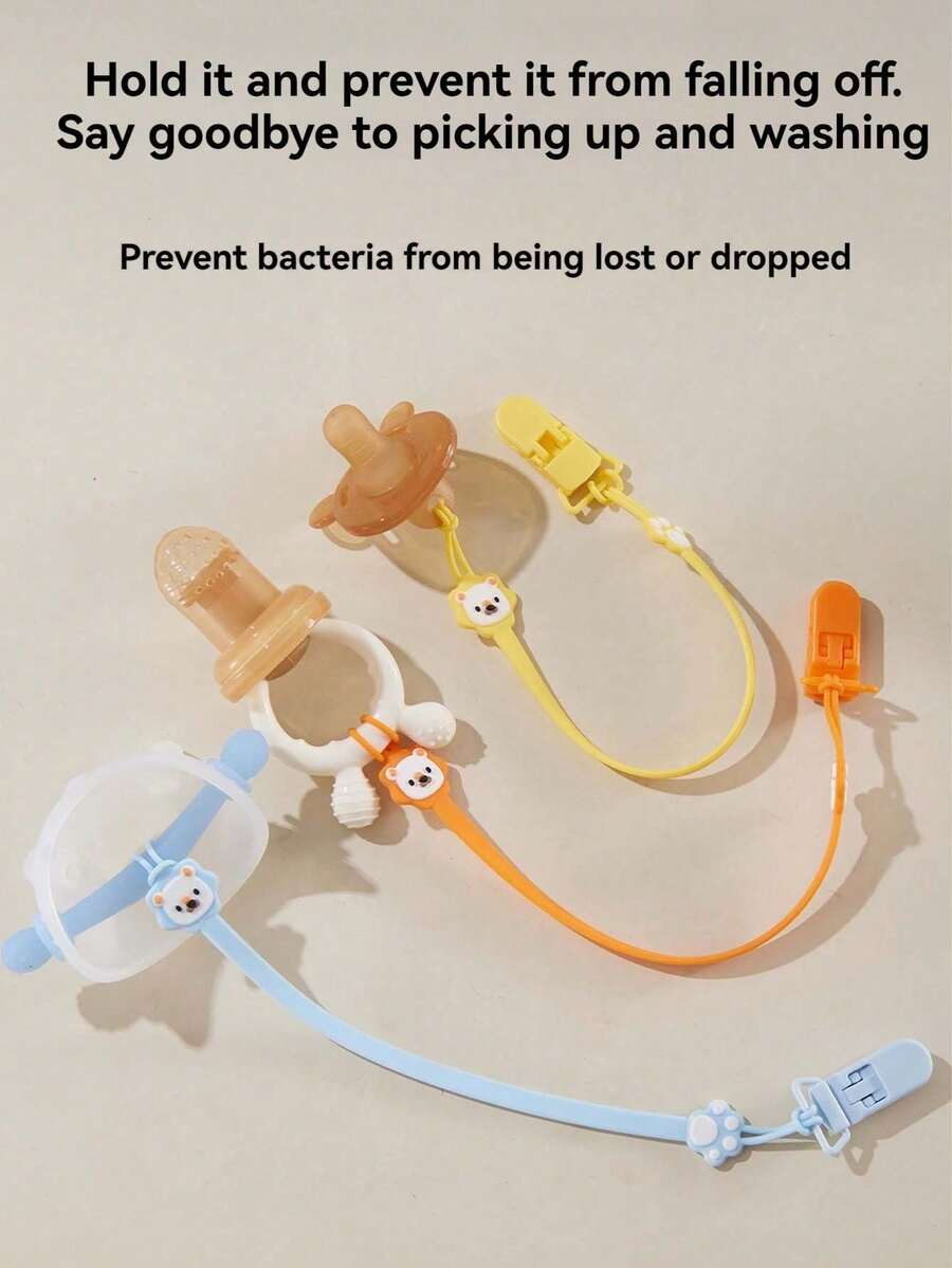 3pcs/1pc Silicone Pacifier Clip, Silicone Teether Clip Pacifier Chain With Clip, Anti-Drop Teether Chain, Baby Soothing Pacifier Chain, Baby Teething Stick Bite Rope Anti-Loss, Suitable For Baby Boys And Girls - Flexible Rust-Free Bracket For Teething Relief And Baby Essentials - Multicolor - View 1
