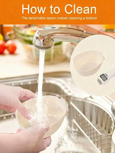 [talla grande Vendido] Báscula de cuchara de cocina electrónica, capaz de pesar sólidos, líquidos y polvos, con mango ampliado, capacidad de pesaje de 800 gramos, 4 conversiones de unidades, cabeza de cuchara desmontable y pantalla LED de alta definición. (Baterías no incluidas)
