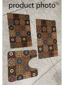 1 pieza Alfombra de baño con patrón de azulejos florales bohemios, alfombra de baño, felpudo, alfombra pequeña, alfombra, alfombra de piso, decoración del hogar, alfombra de área, alfombra para exteriores, alfombra de dormitorio, alfombra lavable - Multicolor C - Ver 3
