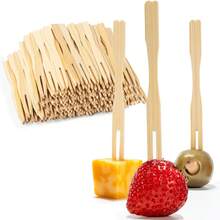 Fruit Fork Set, Fruit Skewers, Reusable Bamboo, Home Use, Suitable For Fruit, Cake, Dessert, Small Forks, Bamboo Material - Multicolor - View 1