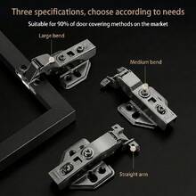 1pc Gun Gray Aluminum Frame Cabinet Door Hinge Straight Arm, Suitable For Display Cabinet And Glass Door Soft Close Damper, Metal Finish - B - View 7