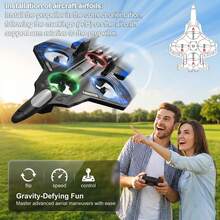 Avión de control remoto con luces, avión de control remoto, avión de combate de control remoto, 360°Volteretas, acrobacias, dron para hombre, avión de control remoto (blanco - plástico) - azul petirrojo - Ver 6