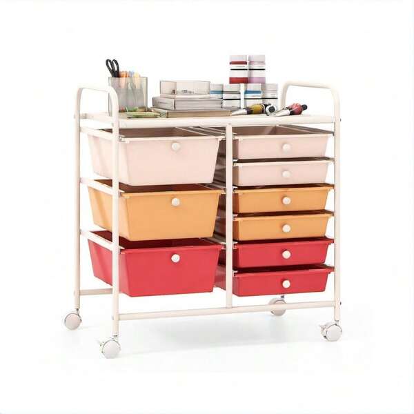 9-Drawer Rolling Storage Cart, Classroom Organizers, Office Supplies Cart With Wheels, Macaron Multicolor