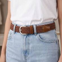 1pc Casual Elastic Braided Belt, Silver Buckle, Suitable For Pants And Jeans, Multiple Colors Available: Pink, Camel, Beige, Black, Coffee - Black - View 10