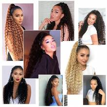BINF Deep Water Wave Drawstring Ponytail Human Hair Extensions Brazilian Remy #1B Natural Black Hairpiece Clip In Pony Tail Daily Use Change Hair Style - Natural Black - View 7