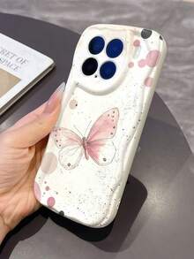 Cream Dopamine Wave Ruffle Soft TPU Texture, Cute Pink Bow Polka Dot Print Pattern Phone Case Compatible With Galaxy S21 S22 S23 S24 S25 S26/Honor/ And Other Models - White - View 2