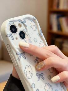 1pc Cream Dopamine Wave Ruffle Soft TPU Texture Cute Heart Bow Rabbit Pattern Phone Case Compatible With Galaxy S21 S22 S23 S24 S25 S26/Honor/ And Other Models - White - View 5