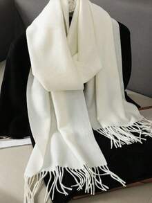 1件女款純色蕾絲雪紡圍巾，休閒街頭頭巾，適合日常穿搭 - 白色 - 查看 6