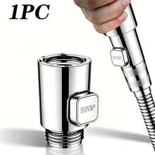 1pc Shower Head Shut-Off Valve, Single-Hand Operation Water Stop Switch, Universal Flow Control Adapter For Bathroom Shower Hose, Plated Surface - Stop Valve - View 3