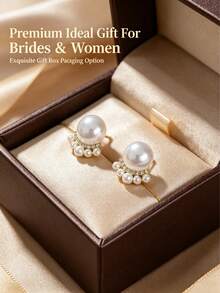 1 Pair White French Vintage Fashion Luxury Geometric Faux Pearl Rhinestone Stud Earrings, Suitable For Children Girls Daily And Holiday Wear - Multicolor - View 5