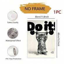 1pc Frameless Wall Poster,Cat Gym Poster - Kitten Lifting Weights Motivational Print, Funny Workout Home Gym Wall Art - Text a - View 10