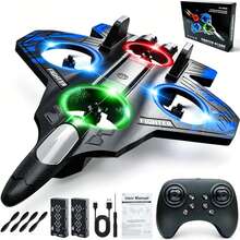 Avión de control remoto con luces, avión de control remoto, avión de combate de control remoto, 360°Volteretas, acrobacias, dron para hombre, avión de control remoto (blanco - plástico) - azul petirrojo - Ver 1