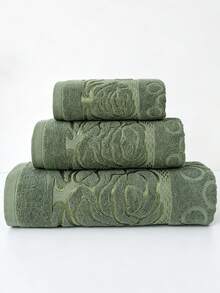 1-Piece Pure Cotton Green Bath Towel Or Kitchen Small Towel, Jacquard Flower Pattern, Water-Absorbent And Quick-Drying, Suitable For Both Men And Women All Year Round, Suitable For Bathroom, Hotel, Festival Gift, Travel And Outdoor, School, Home - Dark Green - View 8