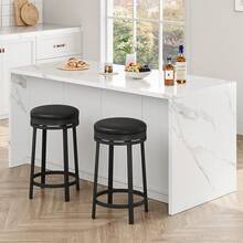 24'' Backless Round Swivel Bar Stools Set Of 2/4, Modern Counter Height Backless Round Kitchen Island Seating With PU Leather Upholstery And Metal Frame Durable Comfortable - View 3