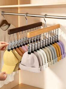 1 12-Clip Wooden Hat Rack, Clothes Drying Rack, Suitable For Underwear, Ties, Camisoles, Scarves, Belts, Home Storage And Organization Rack, Suitable For Bathroom, Bedroom, Closet, Wardrobe, Home, Dormitory, Simple Spring Style, Summer Tops - Silver - View 6