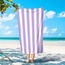 1pc Minimalist Striped Beach Towel, Ultra-Fine Fiber Large Quick-Dry Absorbent Sand-Proof Bath Towel, Travel Swimming Pool Yoga Fitness Sports Towel, Beach Swimming Accessories Vacation Essential Gift Beach Towel (Single-Sided Print) - Mauve Purple - View 6