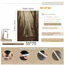 1pc Framed Canvas Wall Art, Vintage Brown Tone Misty Forest Ghost Canvas Decor, Dark Gothic Horror Halloween Retro Photo Print Framed Wall Hanging, Suitable For Modern Home Decor, Room Decoration - Forest Ghost - View 15