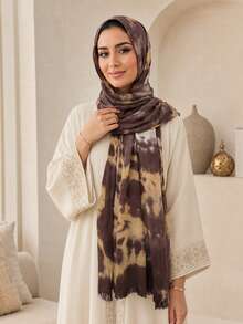 Hijab Syal Viscose Modal Berkerut Ombre Dua Warna, Selendang Panjang Lembut dan Ringan dengan Hiasan Rumbai untuk Gaya Abaya - coklat coklat - View 3
