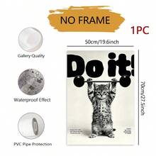 1pc Frameless Wall Poster,Cat Gym Poster - Kitten Lifting Weights Motivational Print, Funny Workout Home Gym Wall Art - Text a - View 11