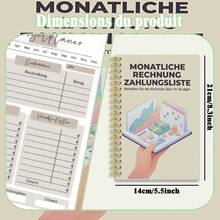 1本 A5 德文月度帳單付款追蹤螺旋筆記本「Monatliche Rechnung Zahlungsliste」家用預算管理簿，附財務圖表與金錢設計，輕巧支出與付款記錄簿，學校用品 - MIB-886 - 查看 2