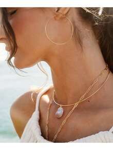 18K Gold Plated Cuff Choker Necklace For Women Chunky Wire Chain Collar Jewelry - Round Wire Baroque Pearl - View 5