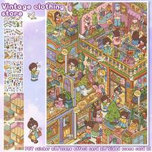 特大號 DIY 場景貼紙附定位線，成人風景貼紙、房屋貼紙、手帳貼紙、3D 微縮房屋場景貼紙、DIY 手帳貼紙、風景貼紙、景觀貼紙、手工貼紙，可重複使用，多種尺寸可選 - A - 查看 9