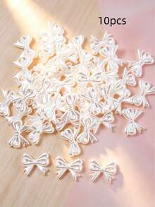 10-50pcs Coquette White Pearl Bow Flower Resin Cabochons Glossy DIY Nail & Craft Decor - Multicolor - View 9