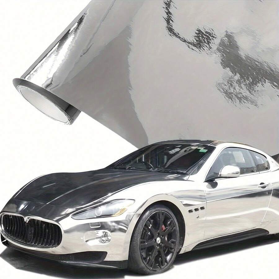 1pc Car PVC Mirror Vinyl Wrap Film, Air Release Technology - Stretchable High Gloss Reflective Finish For Car Wrapping Or Detail Wrapping Electroplated Mirror Car Film - A - View 1
