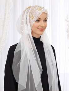 1pc Women's Elastic Embroidered Tie-Up Polyester Headscarf/Cap, Beaded Headwrap, Sun Protection, Fashionable For Travel And Daily Wear Sleep Bonnet - Embroidered Long Hat - View 3