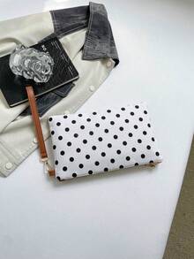 Bolso versátil nuevo de primavera/verano, con estampado de lunares, bolso de mano de mujer de moda multiusos de paja tejida de colores en forma de sobre - Blanco - Ver 7